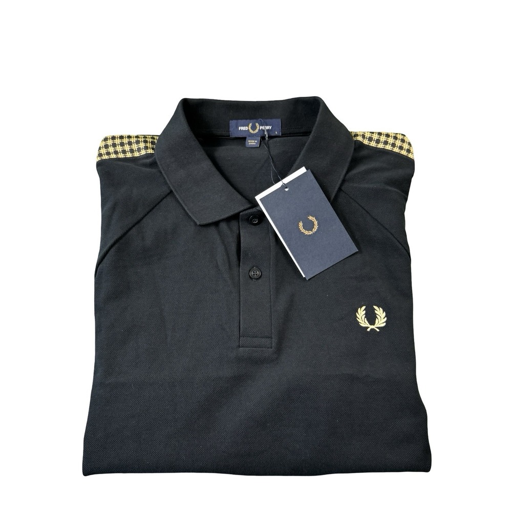 Fred Perry Mens Black Cross Tape Cotton Short Sleeve Polo Shirt M2304 Large NWT